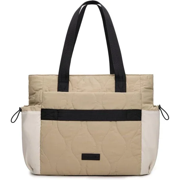 Cream Khaki Lightweight Puffer Tote Bag for Women with Laptop Compartment - Picture 6 of 7